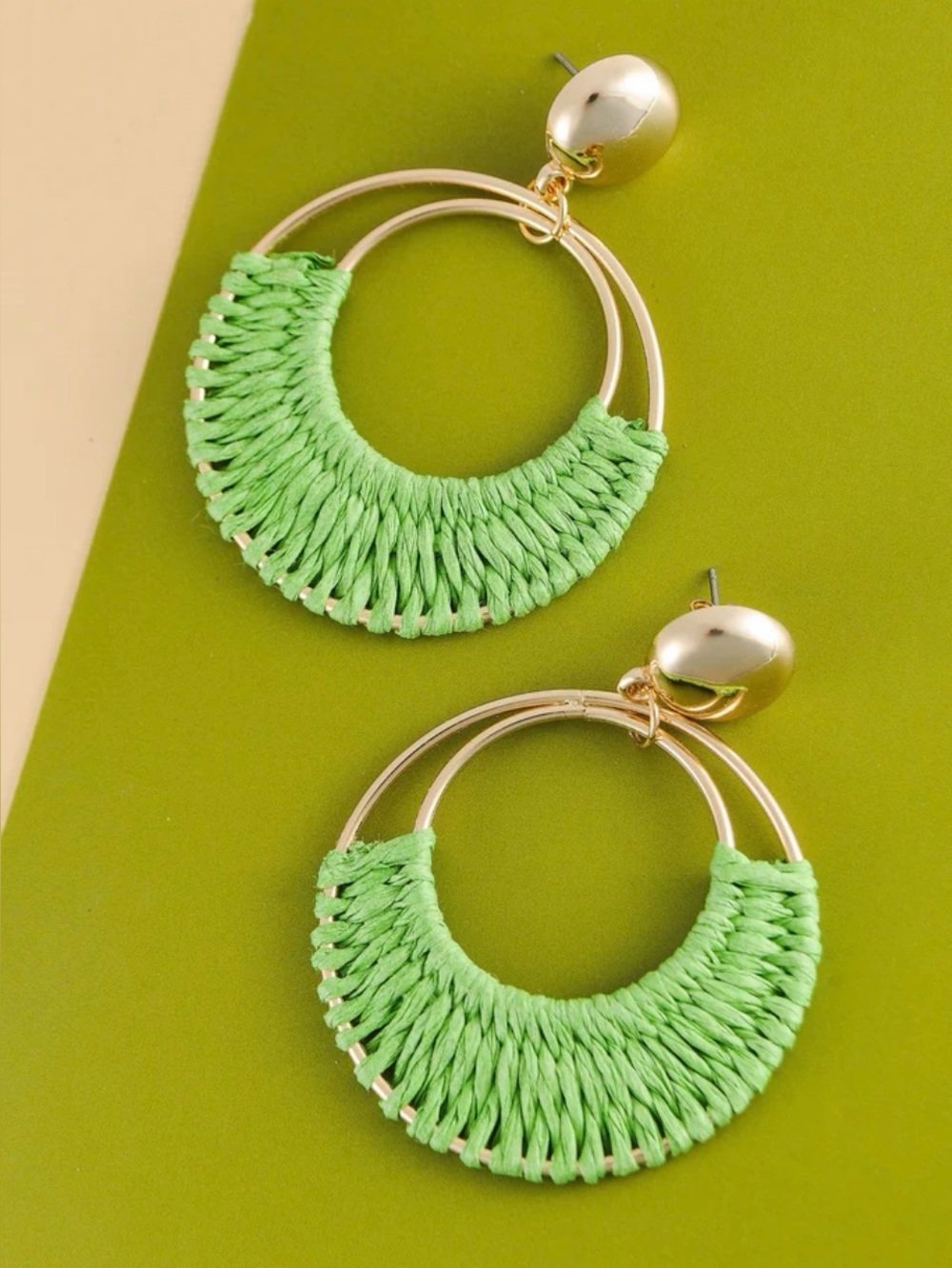 Like New Josslyn Green Raffia Hoop Boho Earrings